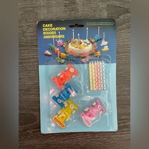 Vintage Racecar Colorful Birthday Cake Candle Decoration Set